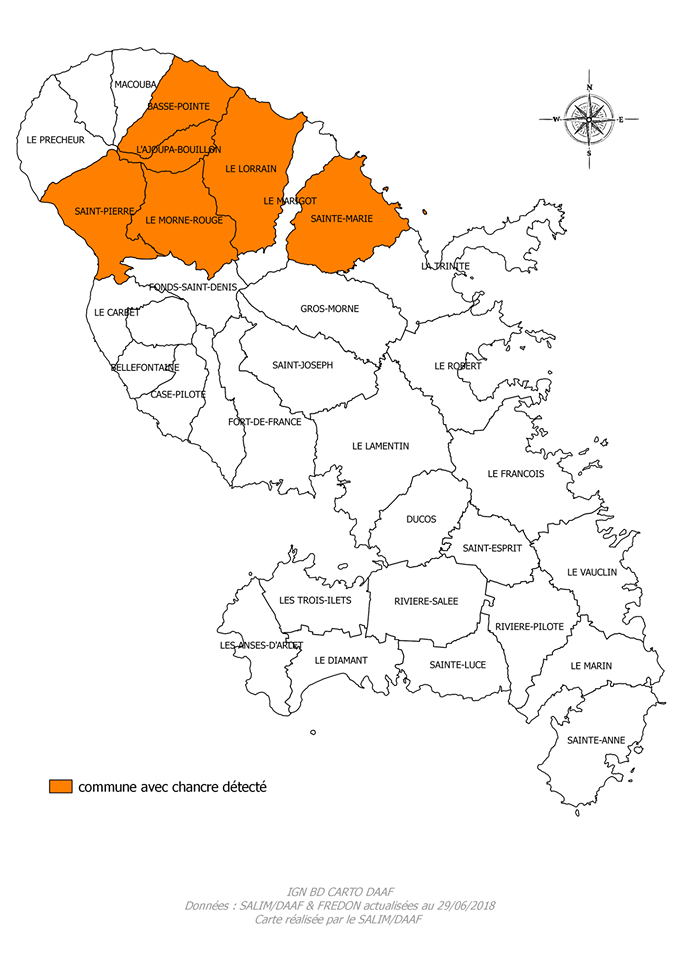 Commune touchées par le chantre citrique