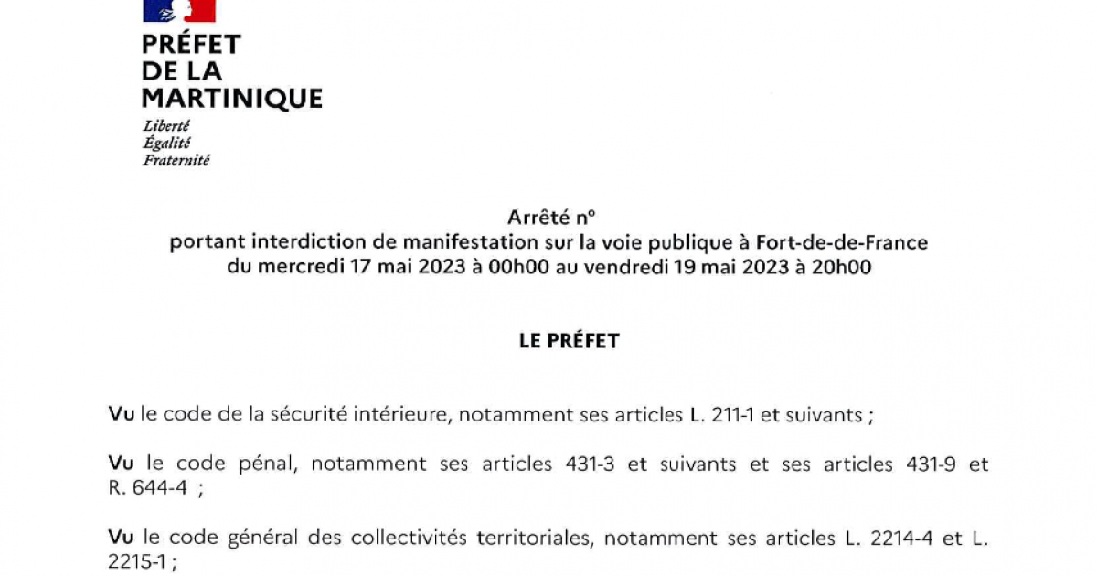     





Visite d’Éric Dupond-Moretti : interdiction des rassemblements non-déclarés sur la voie publique à Fort-de-France




