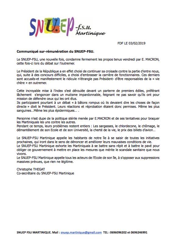 communiqué de presse de la SNUEP - FSU MARTINIQUE