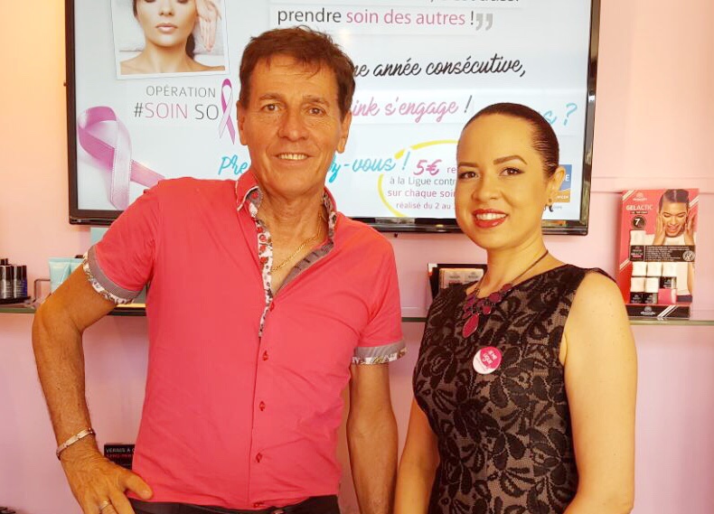 Murielle Zitte, gérante de Lollipink avec Raymond Sargenton, secrétaire général du Comité Guadeloupe de la Ligue Contre le Cancer.