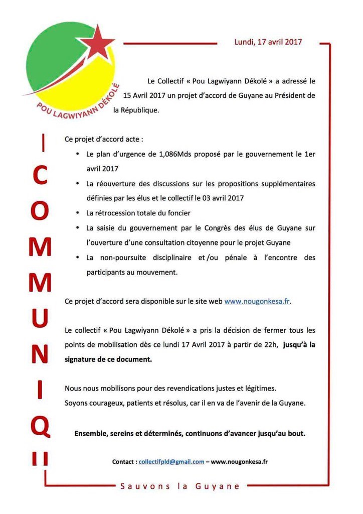 communiqué du collectif Pou Lagwiyann dékolé