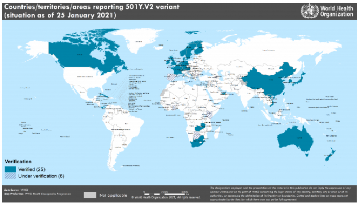 carte variant sud-africain au 25 janvier 2021