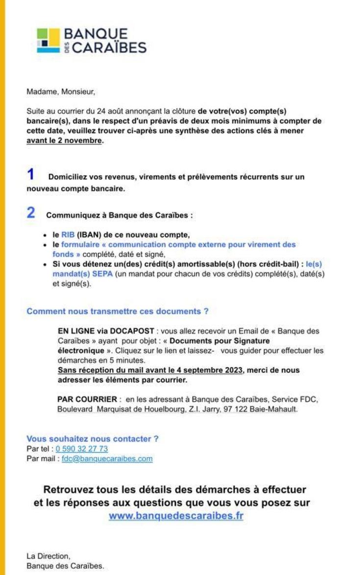message banque des caraïbes