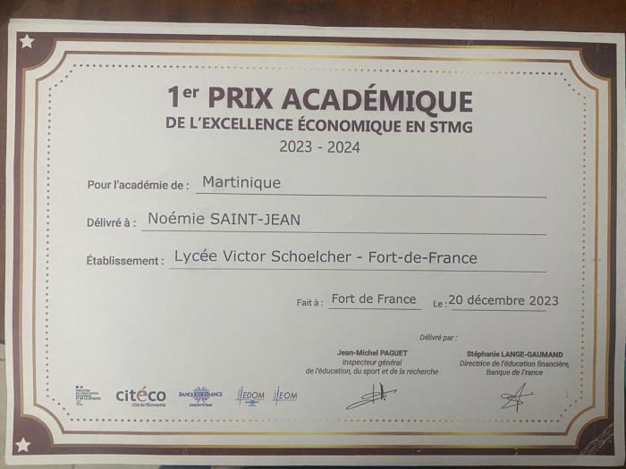 1er  prix académique de l'excellence économique en STMG