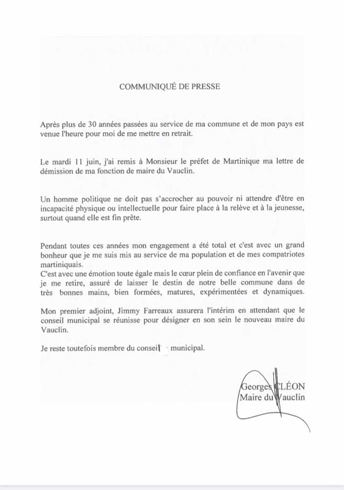 communiqué Georges Cléon