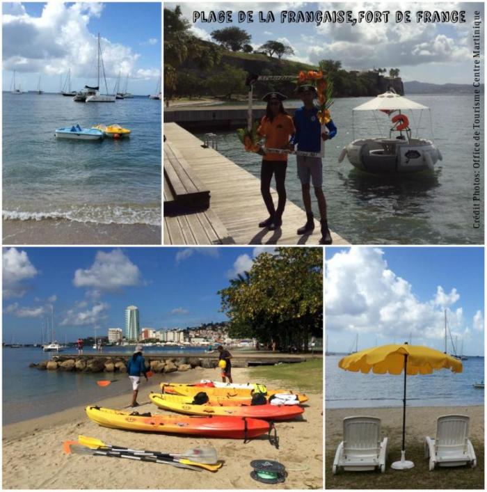 Des transats et des kayaks sur la plage de la Française