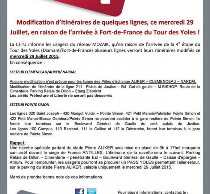 Le parcours de bus modifié à cause du tour des Yoles