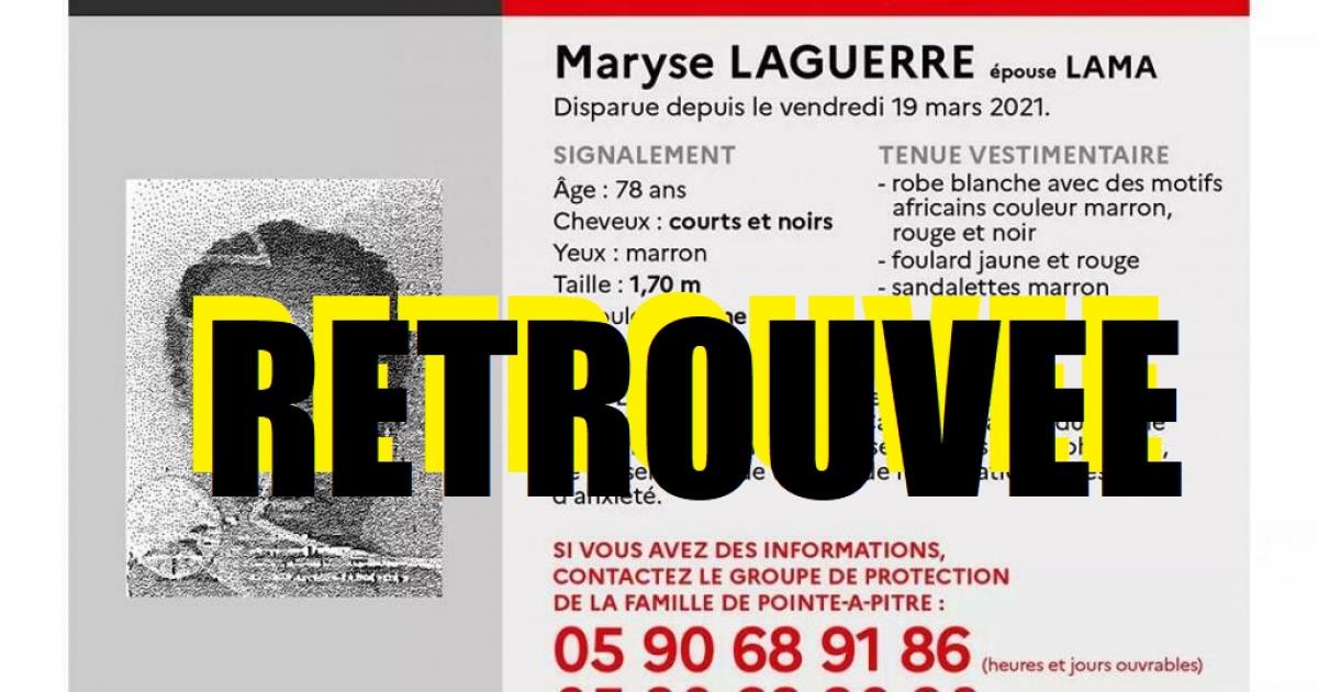     





La disparue Maryse Laguerre retrouvée en bonne santé 




