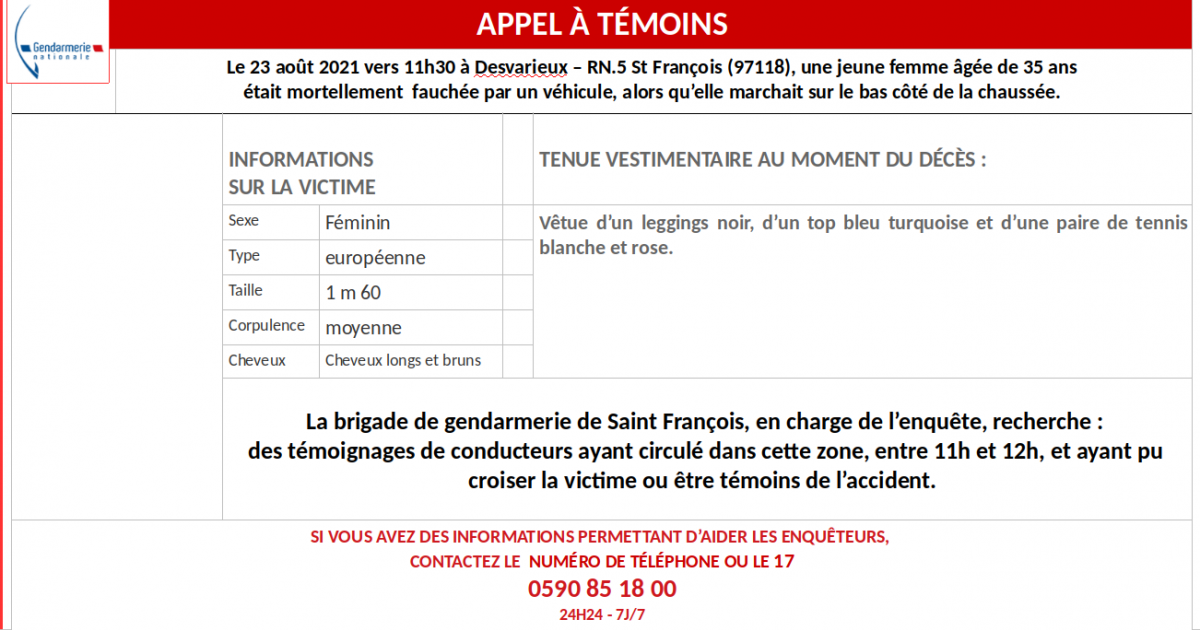 Un appel à témoins après l'accident mortel de Saint-François