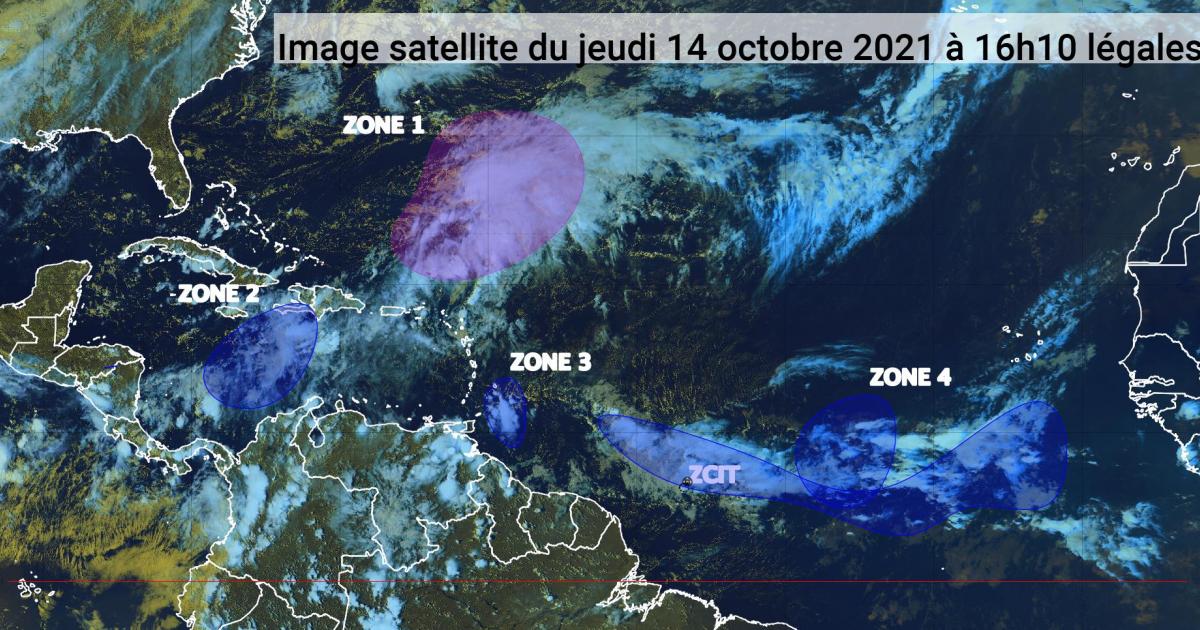 L'onde tropicale peu active devrait concerner les Petites Antilles demain soir (bulletin du 14/10/21)