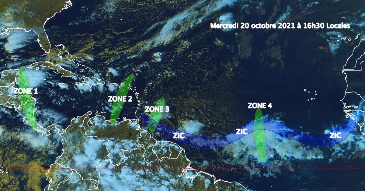 Situation toujours calme, quatre ondes tropicales en Caraïbe et dans l'Atlantique (bulletin du 20/10/21)