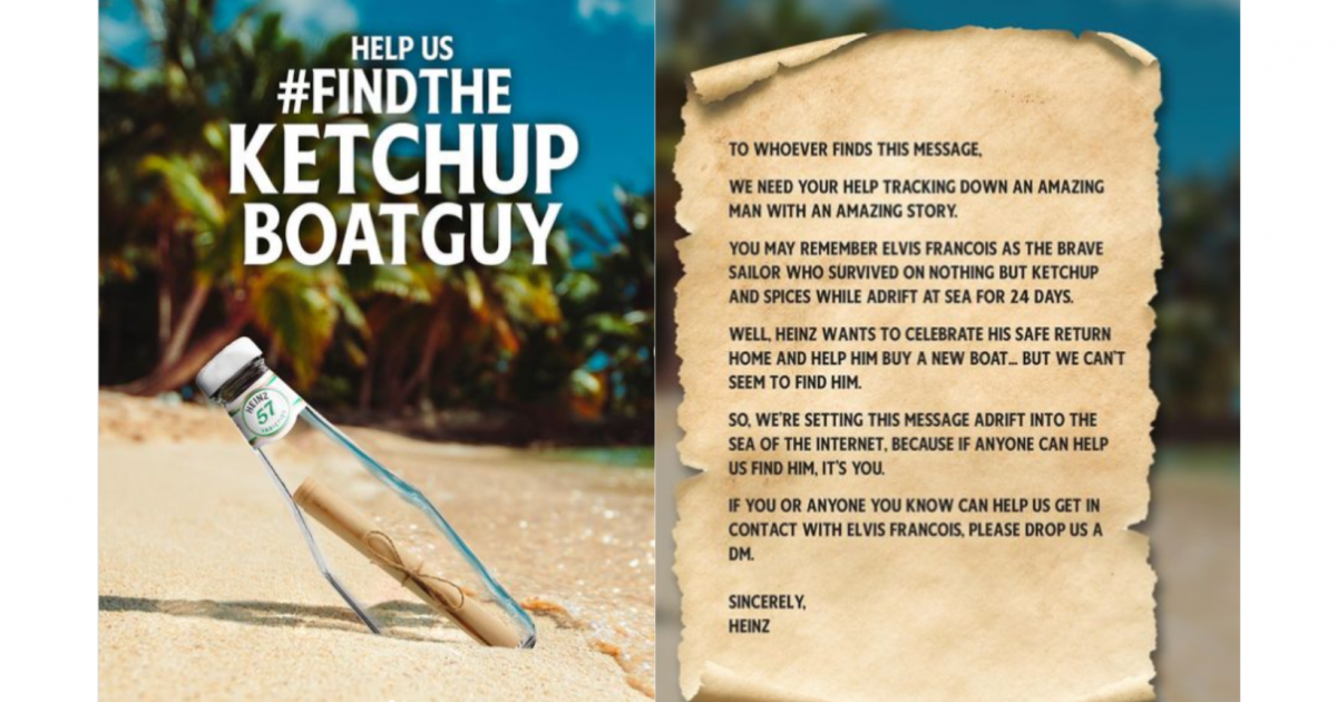 Heinz retrouve le naufragé dominiquais qui a survécu en mer grâce à du ketchup