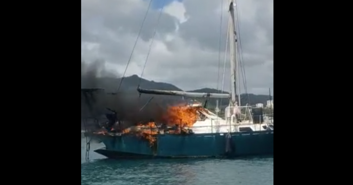 Un catamaran en partie détruit par les flammes en baie du Marin