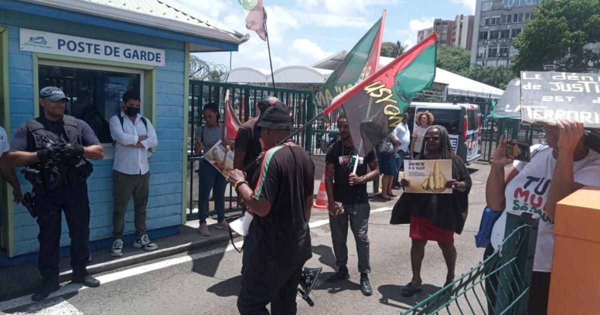 Des militants anti-chlordécone manifestent devant le salon Valora à Fort-de-France
