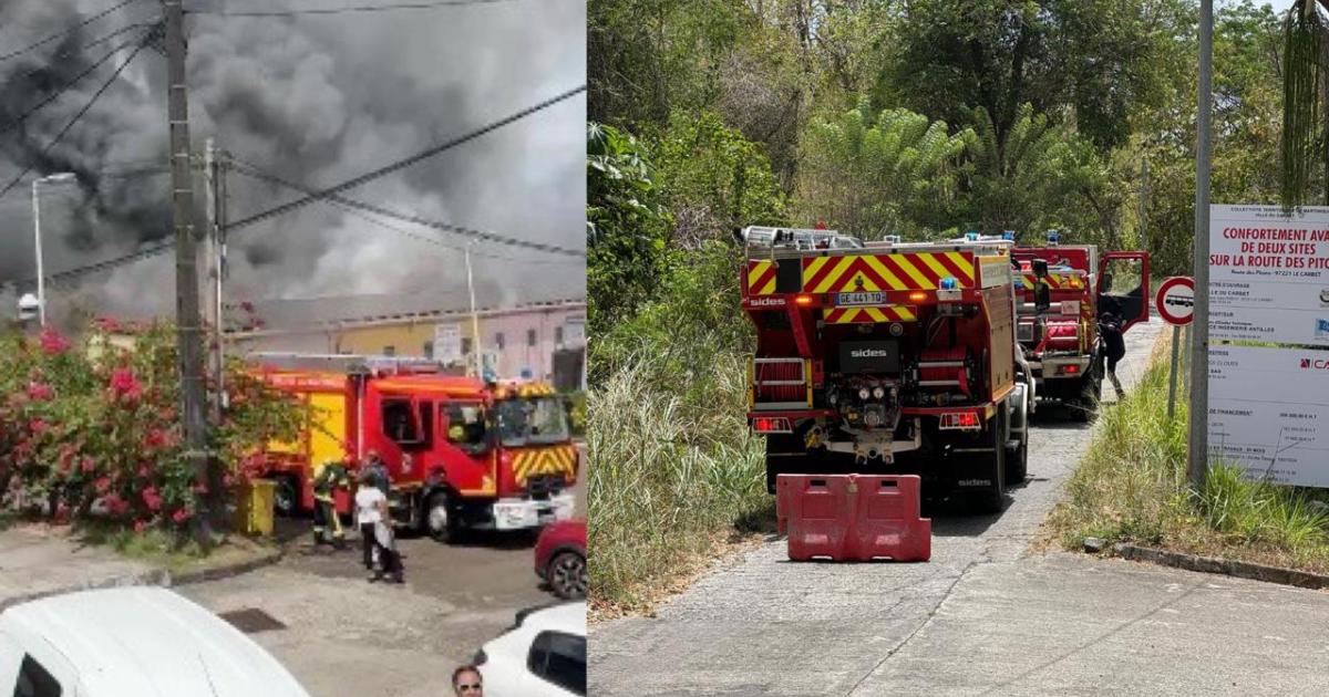 Un feu d'entrepôt et un feu de broussailles mobilisent les pompiers à Ducos et au Carbet
